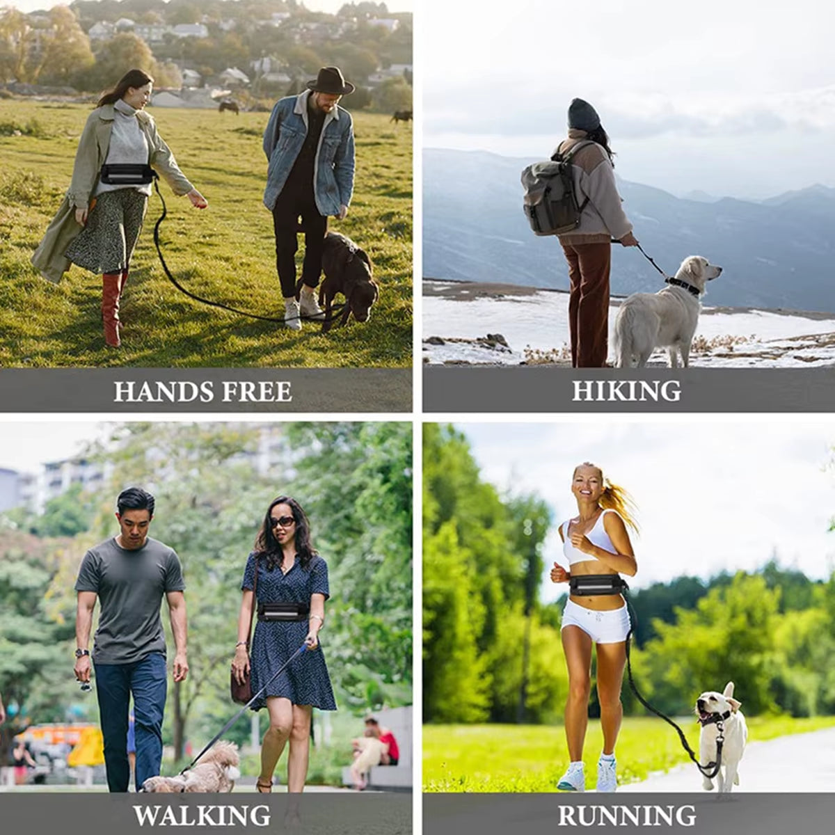 Hands-Free Reflective Dog Leash with Waist Bag and Elastic Belt for Running and Walking