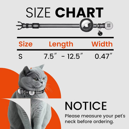 Adjustable Anti-Loss Cat Collar with AirTag Holder and Breakaway QR Code Tag Buckle for Kittens