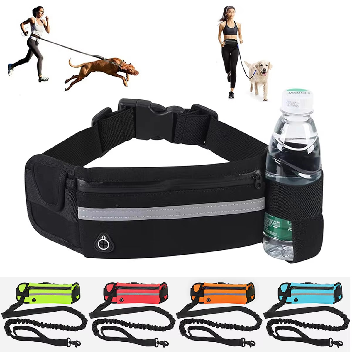 Hands-Free Reflective Dog Leash with Waist Bag and Elastic Belt for Running and Walking