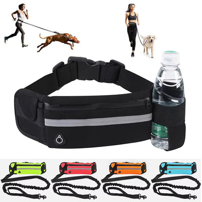 Hands-Free Reflective Dog Leash with Waist Bag and Elastic Belt for Running and Walking