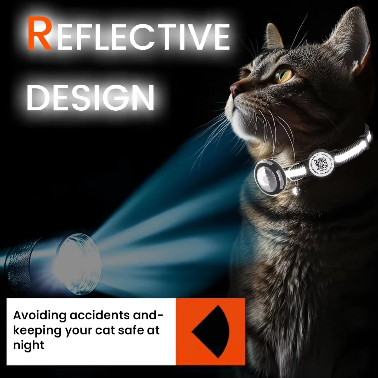 Adjustable Anti-Loss Cat Collar with AirTag Holder and Breakaway QR Code Tag Buckle for Kittens