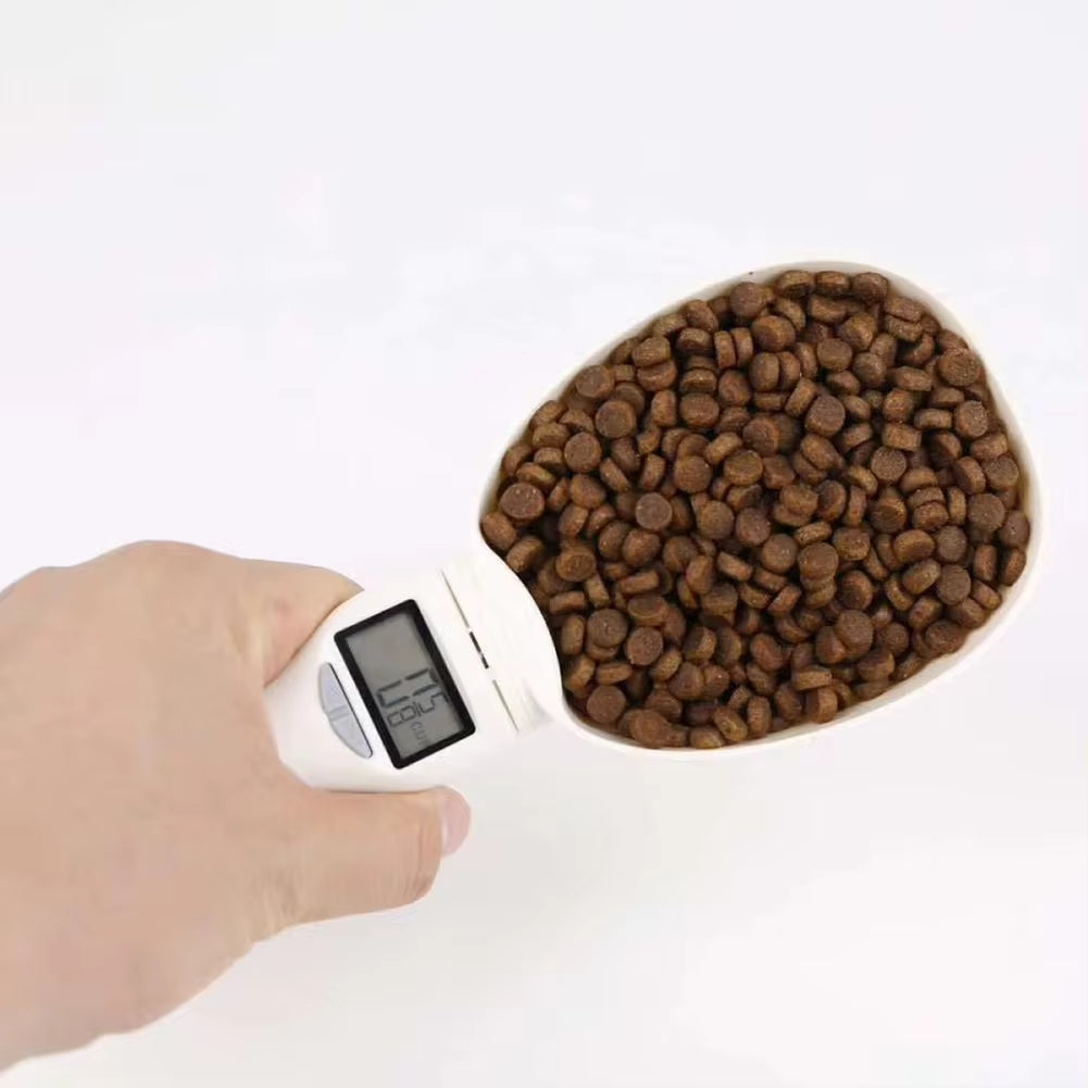 Digital Pet Food Scale with Measuring Spoon for Dogs and Cats - Electronic Measuring Tool with Weight and Volume Display