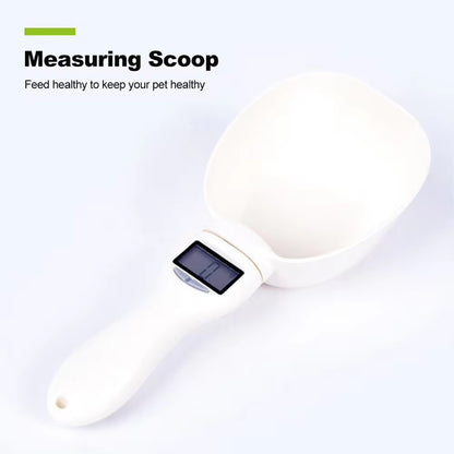 Digital Pet Food Scale with Measuring Spoon for Dogs and Cats - Electronic Measuring Tool with Weight and Volume Display