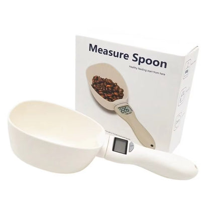 Digital Pet Food Scale with Measuring Spoon for Dogs and Cats - Electronic Measuring Tool with Weight and Volume Display