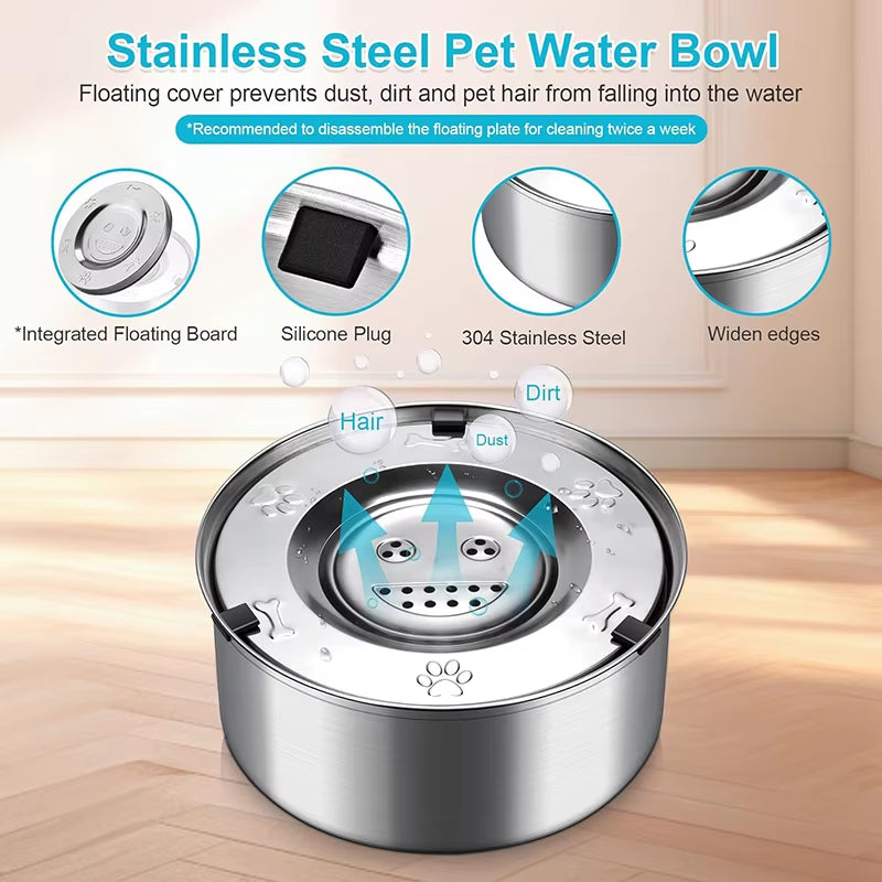 Large Capacity Stainless Steel Dog Water Dispenser with Anti-Splash Design and Non-Slip Base