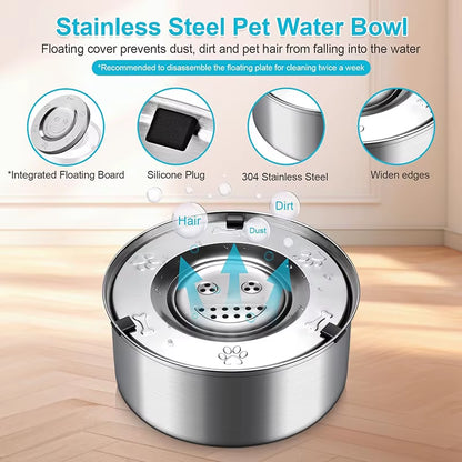 Large Capacity Stainless Steel Dog Water Dispenser with Anti-Splash Design and Non-Slip Base