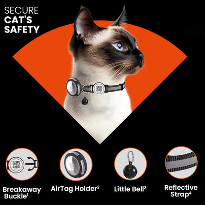 Adjustable Anti-Loss Cat Collar with AirTag Holder and Breakaway QR Code Tag Buckle for Kittens